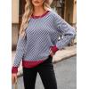 imageDokotoo Womens Crewneck Cute Sweaters 2024 Striped Colorblock Fall Winter Knitted Pullover TopsBlue Stripe