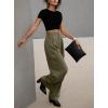 imageDokotoo Womens High Waisted Wide Leg Cargo Pants Baggy Casual Trendy Work Pants with 4 PocketsGreen