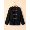 imageDokotoo Womens Long Sleeve Jackets Fashion Faux Shearling Oversized Color Block Button Sherpa Jacket CoatsBlack
