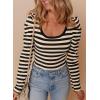 imageDokotoo Womens Long Sleeves Bodysuits Striped Sexy Square Neck Sexy Tee Shirt Blouse Plus SizeApricot Stripe