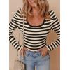 imageDokotoo Womens Long Sleeves Bodysuits Striped Sexy Square Neck Sexy Tee Shirt Blouse Plus SizeApricot Stripe