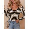 imageDokotoo Womens Long Sleeves Bodysuits Striped Sexy Square Neck Sexy Tee Shirt Blouse Plus SizeApricot Stripe