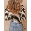 imageDokotoo Womens Long Sleeves Bodysuits Striped Sexy Square Neck Sexy Tee Shirt Blouse Plus SizeApricot Stripe