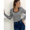 imageDokotoo Womens Long Sleeves Bodysuits Striped Sexy Square Neck Sexy Tee Shirt Blouse Plus SizeBlack Stripe