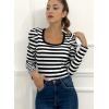 imageDokotoo Womens Long Sleeves Bodysuits Striped Sexy Square Neck Sexy Tee Shirt Blouse Plus SizeBlack Stripe