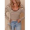 imageDokotoo Womens Long Sleeves Bodysuits Striped Sexy Square Neck Sexy Tee Shirt Blouse Plus SizeBrown Stripe
