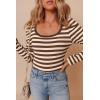 imageDokotoo Womens Long Sleeves Bodysuits Striped Sexy Square Neck Sexy Tee Shirt Blouse Plus SizeBrown Stripe