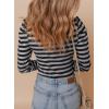 imageDokotoo Womens Long Sleeves Bodysuits Striped Sexy Square Neck Sexy Tee Shirt Blouse Plus SizeDark Gray