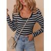 imageDokotoo Womens Long Sleeves Bodysuits Striped Sexy Square Neck Sexy Tee Shirt Blouse Plus SizeDark Gray