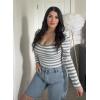 imageDokotoo Womens Long Sleeves Bodysuits Striped Sexy Square Neck Sexy Tee Shirt Blouse Plus SizeLight Gray
