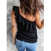 imageDokotoo Womens One Shoulder Tops Ruffled Solid Tunic Shirts Sleeveless Loose Tank TopBlack