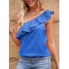 imageDokotoo Womens One Shoulder Tops Ruffled Solid Tunic Shirts Sleeveless Loose Tank TopBlue