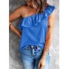 imageDokotoo Womens One Shoulder Tops Ruffled Solid Tunic Shirts Sleeveless Loose Tank TopBlue