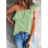 imageDokotoo Womens One Shoulder Tops Ruffled Solid Tunic Shirts Sleeveless Loose Tank TopGreen