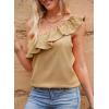 imageDokotoo Womens One Shoulder Tops Ruffled Solid Tunic Shirts Sleeveless Loose Tank TopKhaki