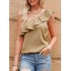 imageDokotoo Womens One Shoulder Tops Ruffled Solid Tunic Shirts Sleeveless Loose Tank TopKhaki