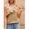 imageDokotoo Womens One Shoulder Tops Ruffled Solid Tunic Shirts Sleeveless Loose Tank TopKhaki