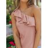 imageDokotoo Womens One Shoulder Tops Ruffled Solid Tunic Shirts Sleeveless Loose Tank TopPink