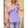 imageDokotoo Womens One Shoulder Tops Ruffled Solid Tunic Shirts Sleeveless Loose Tank TopPurple