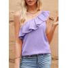 imageDokotoo Womens One Shoulder Tops Ruffled Solid Tunic Shirts Sleeveless Loose Tank TopPurple