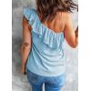 imageDokotoo Womens One Shoulder Tops Ruffled Solid Tunic Shirts Sleeveless Loose Tank TopSky Blue