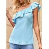 imageDokotoo Womens One Shoulder Tops Ruffled Solid Tunic Shirts Sleeveless Loose Tank TopSky Blue