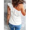 imageDokotoo Womens One Shoulder Tops Ruffled Solid Tunic Shirts Sleeveless Loose Tank TopWhite