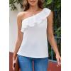 imageDokotoo Womens One Shoulder Tops Ruffled Solid Tunic Shirts Sleeveless Loose Tank TopWhite