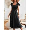 imageDokotoo Womens Ruffle Short Sleeve High Waisted Midi Dress 2025 Spring Summer Casual Crewneck ALine DressBlack