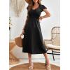 imageDokotoo Womens Ruffle Short Sleeve High Waisted Midi Dress 2025 Spring Summer Casual Crewneck ALine DressBlack
