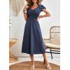 imageDokotoo Womens Ruffle Short Sleeve High Waisted Midi Dress 2025 Spring Summer Casual Crewneck ALine DressBlue