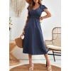 imageDokotoo Womens Ruffle Short Sleeve High Waisted Midi Dress 2025 Spring Summer Casual Crewneck ALine DressBlue