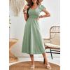 imageDokotoo Womens Ruffle Short Sleeve High Waisted Midi Dress 2025 Spring Summer Casual Crewneck ALine DressSmoke Green