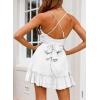 imageDokotoo Womens Spaghetti Strap Dresses Scoop Neck Bow Backless Sleeveless Elastic Waist Ruffle Hem ALine Casual Mini DressA White