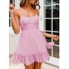imageDokotoo Womens Spaghetti Strap Dresses Scoop Neck Bow Backless Sleeveless Elastic Waist Ruffle Hem ALine Casual Mini DressPink