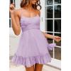 imageDokotoo Womens Spaghetti Strap Dresses Scoop Neck Bow Backless Sleeveless Elastic Waist Ruffle Hem ALine Casual Mini DressPurple