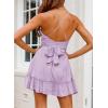 imageDokotoo Womens Spaghetti Strap Dresses Scoop Neck Bow Backless Sleeveless Elastic Waist Ruffle Hem ALine Casual Mini DressPurple