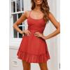 imageDokotoo Womens Spaghetti Strap Dresses Scoop Neck Bow Backless Sleeveless Elastic Waist Ruffle Hem ALine Casual Mini DressRed
