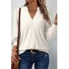 imageDokotoo Womens Spring Fashion 2025 Long Sleeve Tops Dressy Casual Blouses Trendy V Neck Puff Sleeve Shirts Business OutfitsBeige