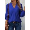 imageDokotoo Womens Spring Fashion 2025 Long Sleeve Tops Dressy Casual Blouses Trendy V Neck Puff Sleeve Shirts Business OutfitsBluing