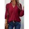 imageDokotoo Womens Spring Fashion 2025 Long Sleeve Tops Dressy Casual Blouses Trendy V Neck Puff Sleeve Shirts Business OutfitsBurgundy