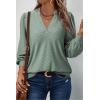 imageDokotoo Womens Spring Fashion 2025 Long Sleeve Tops Dressy Casual Blouses Trendy V Neck Puff Sleeve Shirts Business OutfitsMist Green