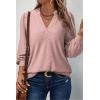 imageDokotoo Womens Spring Fashion 2025 Long Sleeve Tops Dressy Casual Blouses Trendy V Neck Puff Sleeve Shirts Business OutfitsPink