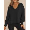 imageDokotoo Womens Spring Outfits V Neck Waffle Knit Tops Cropped Sweaters Long Sleeve Pullover Crop TopBlack