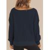 imageDokotoo Womens Spring Outfits V Neck Waffle Knit Tops Cropped Sweaters Long Sleeve Pullover Crop TopBlue