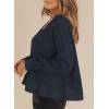 imageDokotoo Womens Spring Outfits V Neck Waffle Knit Tops Cropped Sweaters Long Sleeve Pullover Crop TopBlue
