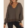 imageDokotoo Womens Spring Outfits V Neck Waffle Knit Tops Cropped Sweaters Long Sleeve Pullover Crop TopBrown