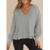 imageDokotoo Womens Spring Outfits V Neck Waffle Knit Tops Cropped Sweaters Long Sleeve Pullover Crop TopGray