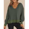 imageDokotoo Womens Spring Outfits V Neck Waffle Knit Tops Cropped Sweaters Long Sleeve Pullover Crop TopMoss Green