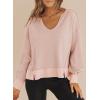 imageDokotoo Womens Spring Outfits V Neck Waffle Knit Tops Cropped Sweaters Long Sleeve Pullover Crop TopPink